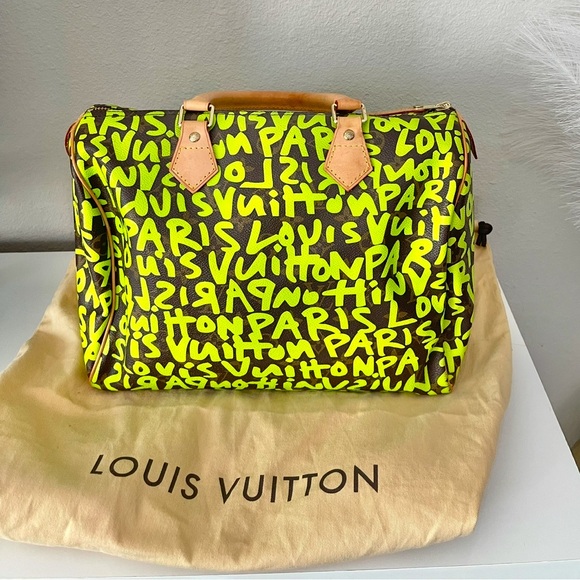 Rare LOUIS VUITTON Monogram Graffiti Speedy 30 neon green LV bag Sprouse - Picture 16 of 17